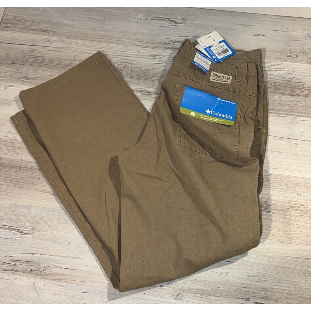 NWT Columbia Pants 34x33 Flat Front Khaki Regular Fit UPF 50 Ultimate ROC Hiking